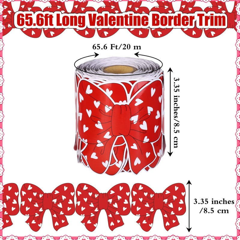 Aodaer 65.6Ft Valentine Bow Bulletin Board Border Red Bow Tie & Heart Die-Cut Border Trim Valentine Border Decor for Classroom Chalkboard Home Office Wedding Anniversary - Image 2