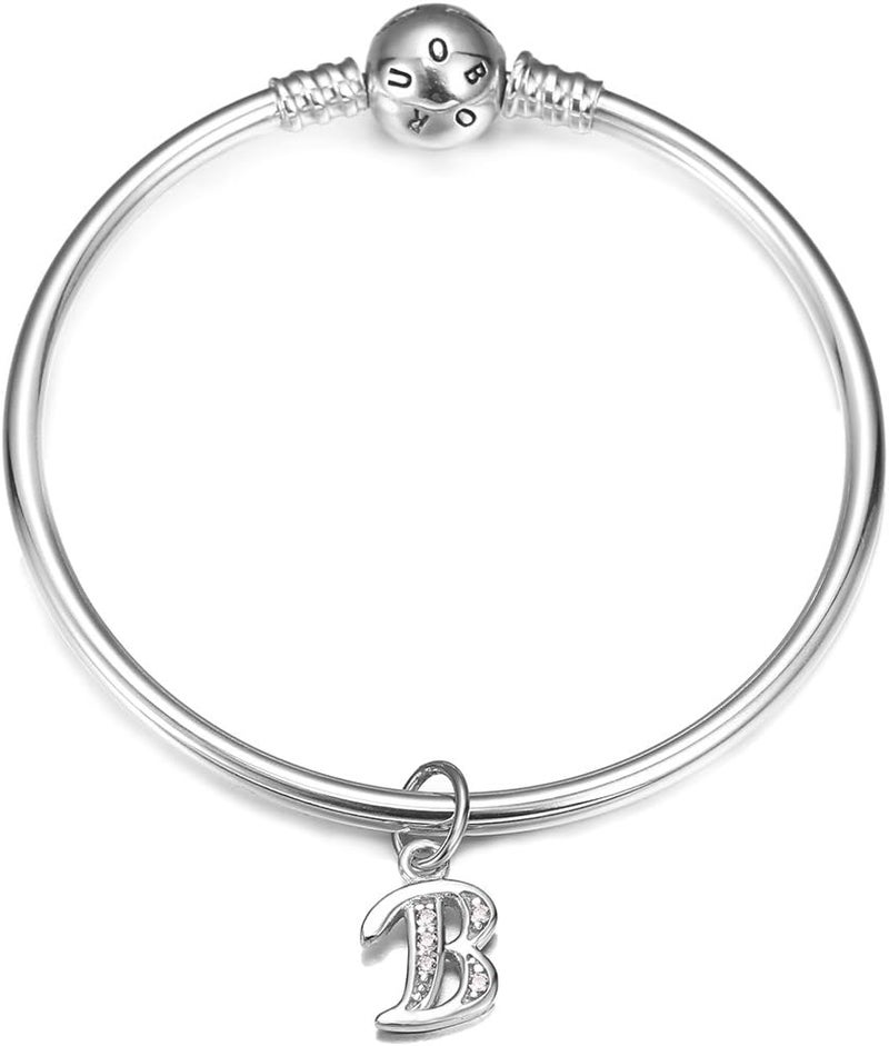 925 Sterling Silver Cubic Zirconia A-Z Initial Letters Alphabet Dangling charms Pendant