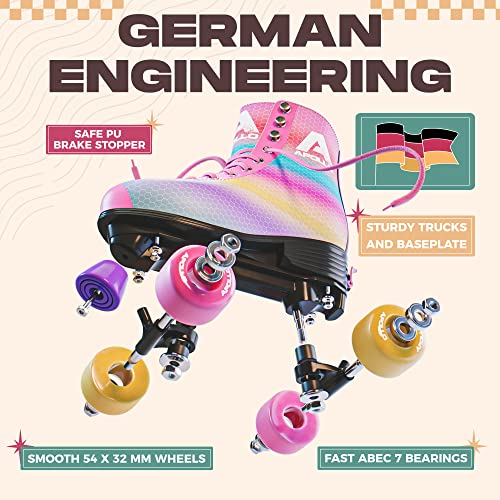 APOLLO Retro Skates - Size Adjustable Quad Skates for Girls & Women - High Heel Rollerskates - Disco Quads - Dancing Queen S / J12-2 - Image 4