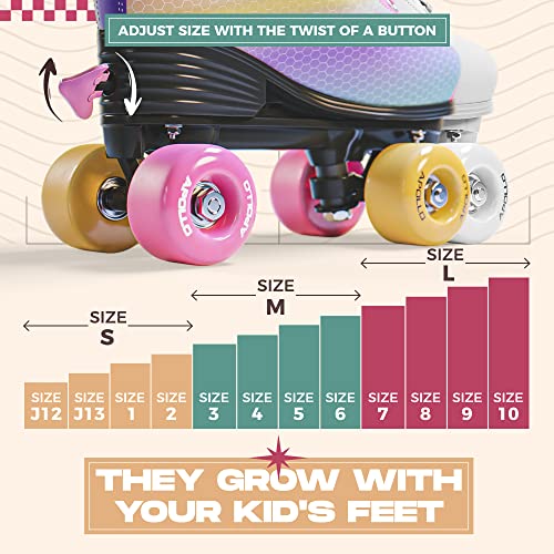 APOLLO Retro Skates - Size Adjustable Quad Skates for Girls & Women - High Heel Rollerskates - Disco Quads - Dancing Queen S / J12-2 - Image 5