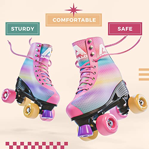 APOLLO Retro Skates - Size Adjustable Quad Skates for Girls & Women - High Heel Rollerskates - Disco Quads - Dancing Queen S / J12-2 - Image 3