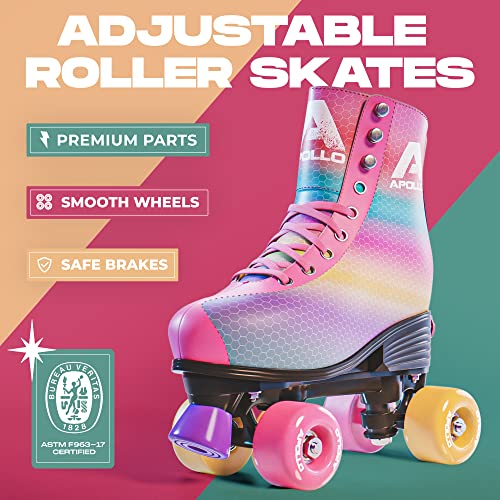 APOLLO Retro Skates - Size Adjustable Quad Skates for Girls & Women - High Heel Rollerskates - Disco Quads - Dancing Queen S / J12-2 - Image 2