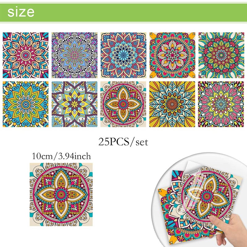 Jacklove 25 PCS Moroccan Style Tile Sticker  4x4 Inch(10x10cm) Traditional DIY Murals  Tile Waterproof Oil Proof Removable Decals for Bathroom & Kitchen Backsplash (MZ-2-195) - Image 2
