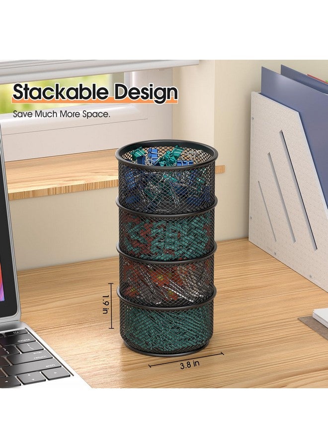 MaxGear Paper Clip Holder, Stackable Paper Clip Holder For Desk, 4 Pack Metal Mesh Paperclip Holders With Non-Slip Eva Pad, Paper Clip Organizer For Desk Office Binder Clip Holder, Black - Image 2