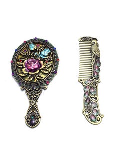 immatgar immatgar pharaonic Peafowl makeup pocket mirror with comb ancient Egyptian souvenirs gifts for women and mother from Egypt (Flower4 - Burnt Yellow - 13.5 CM Tall) 