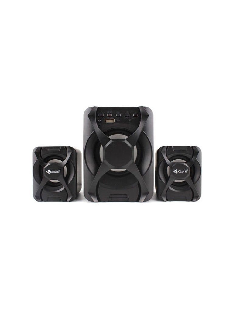 Kisonli - BT Aux USB FM Player Stereo 11 w 2.1 Home Theater System Deep Bass With Remote Black U2500BT - Image 1