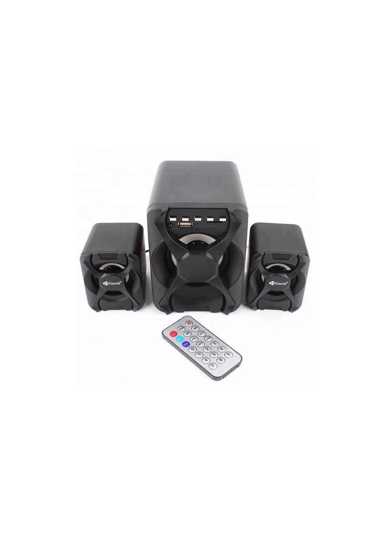 Kisonli - BT Aux USB FM Player Stereo 11 w 2.1 Home Theater System Deep Bass With Remote Black U2500BT - Image 1