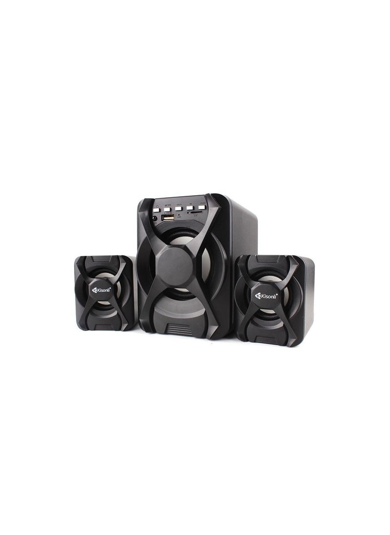 Kisonli - BT Aux USB FM Player Stereo 11 w 2.1 Home Theater System Deep Bass With Remote Black U2500BT - Image 1