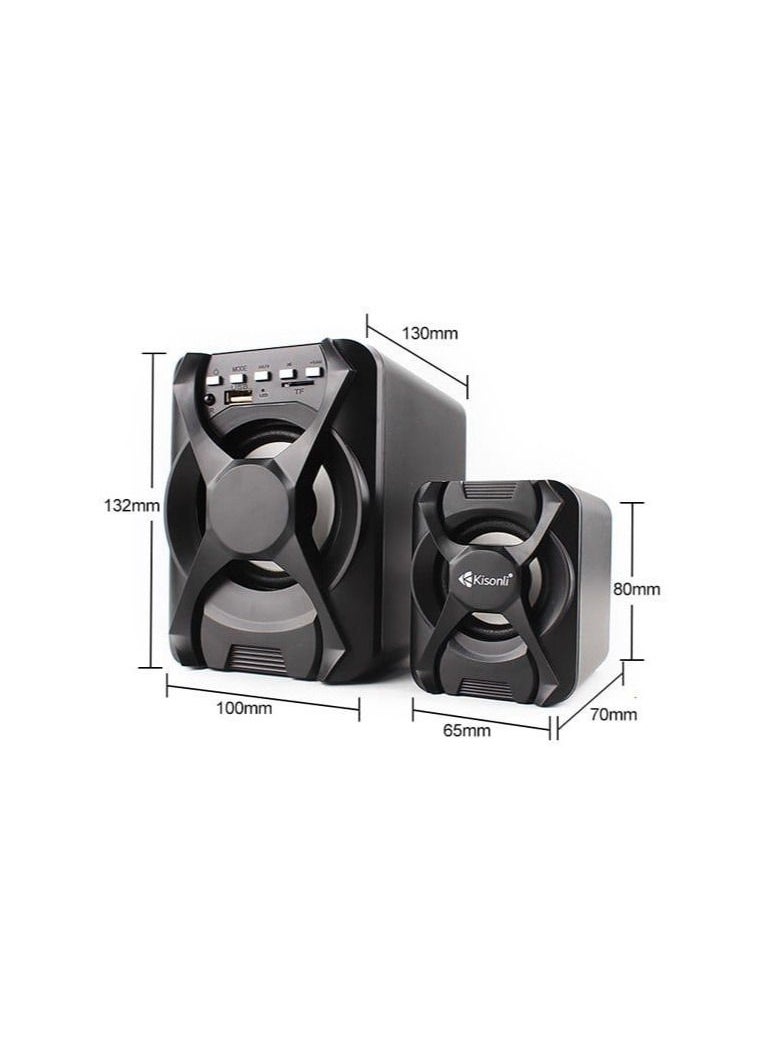 Kisonli - BT Aux USB FM Player Stereo 11 w 2.1 Home Theater System Deep Bass With Remote Black U2500BT - Image 1