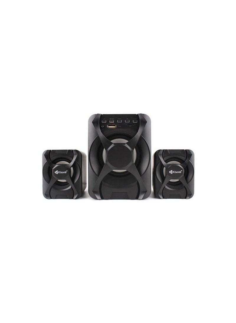 Kisonli - BT Aux USB FM Player Stereo 11 w 2.1 Home Theater System Deep Bass With Remote Black U2500BT - Image 1