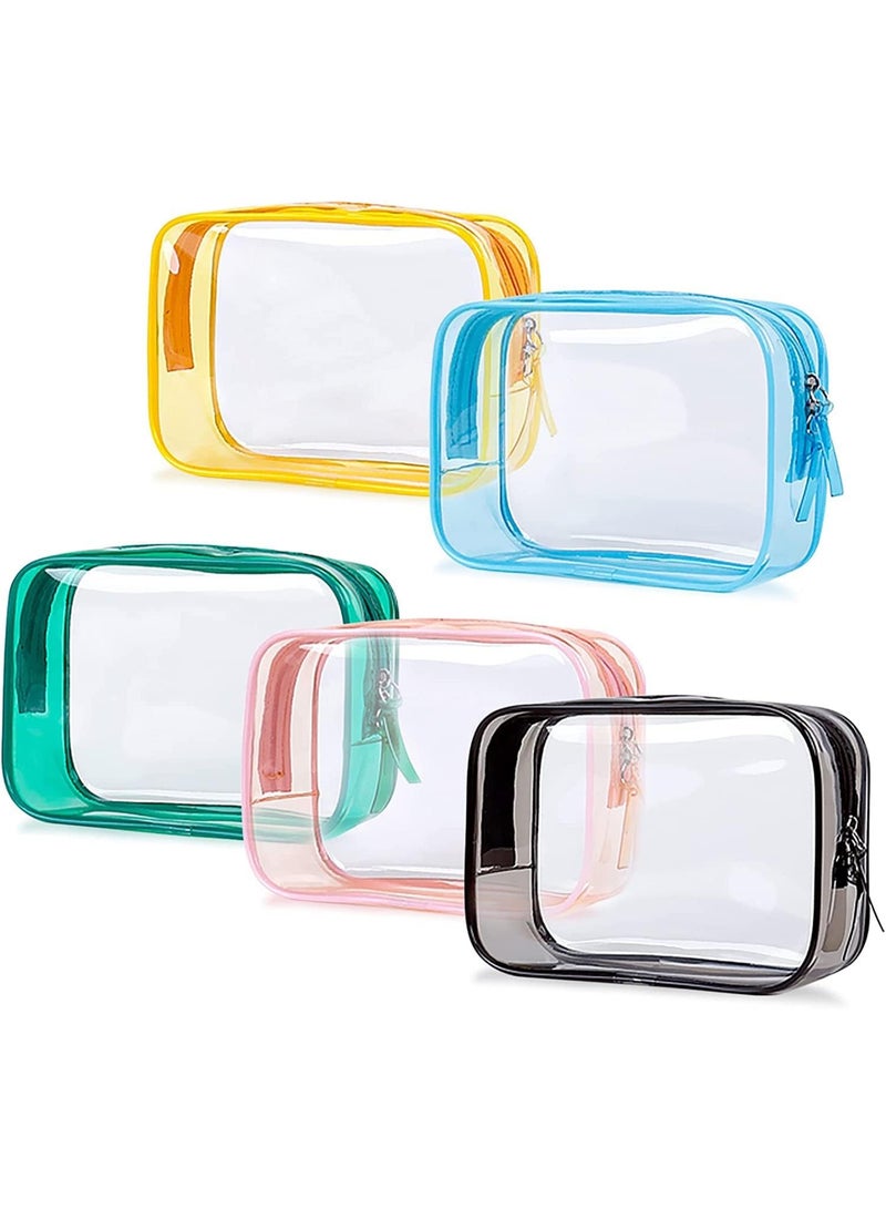 Waterproof Cosmetic Bags PVC Transparent Zippered Toiletry Bag with Handle Strap Portable Clear Makeup Bag Pouch for Bathroom, Vacation and Organizing 5 Pcs - Image 1