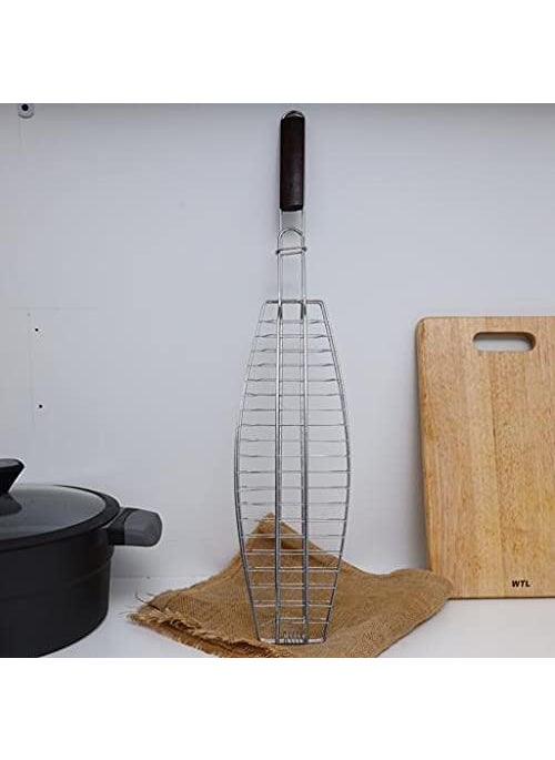 FYCAN FYCAN Roasting Fish Grilling Basket Vegetable With Folding Handle DIY Flexible Nonstick Outdoor Barbecue Tool Portable Chicken Burger Mesh BBQ with Wooden Handle  - Image 2
