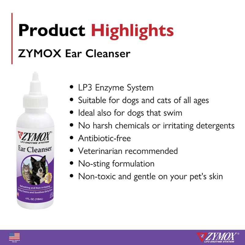 Zymox Ear Cleanser Solution for Dogs and Cats, 4oz - Image 3