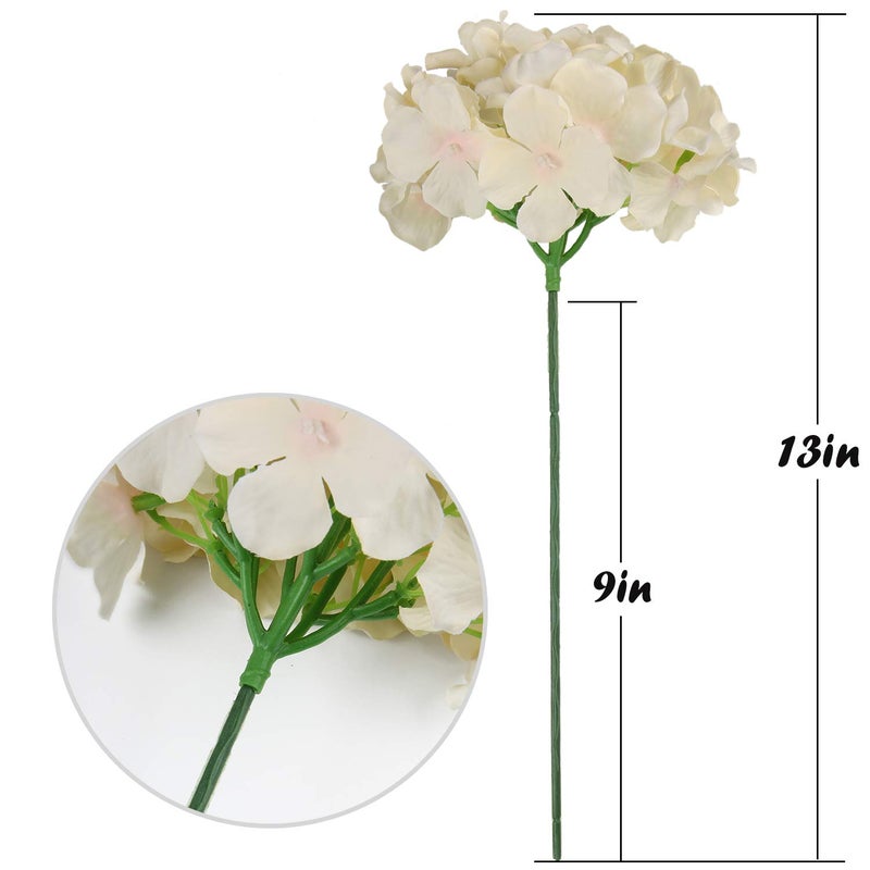 Flojery Silk Hydrangea Heads Artificial Flowers Heads with Stems for Home Wedding Decor,Pack of 10 (Champagne) - Image 5