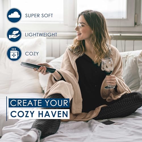 Martex Full/Queen Size Fleece Blanket | Comfy Supersoft Fleece Blanket Full Size – All-Season Light Weight Throw Blanket | Luxuriously Soft | Throw Blanket for Couch and Sofa | Machine Wash | Beige - Image 3