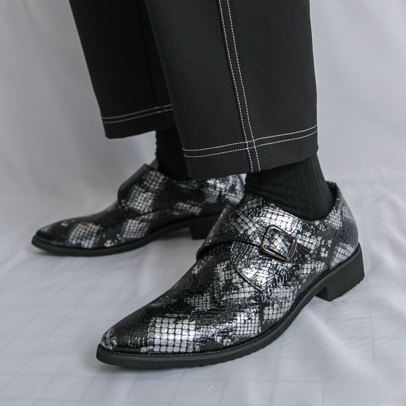 Men'S Large Size Buckle Snake Pattern Slip-On Leather Shoes 2025 Summer Trendy British Patent Leather Glossy Pointed Toe Men'S Shoes - Image 3