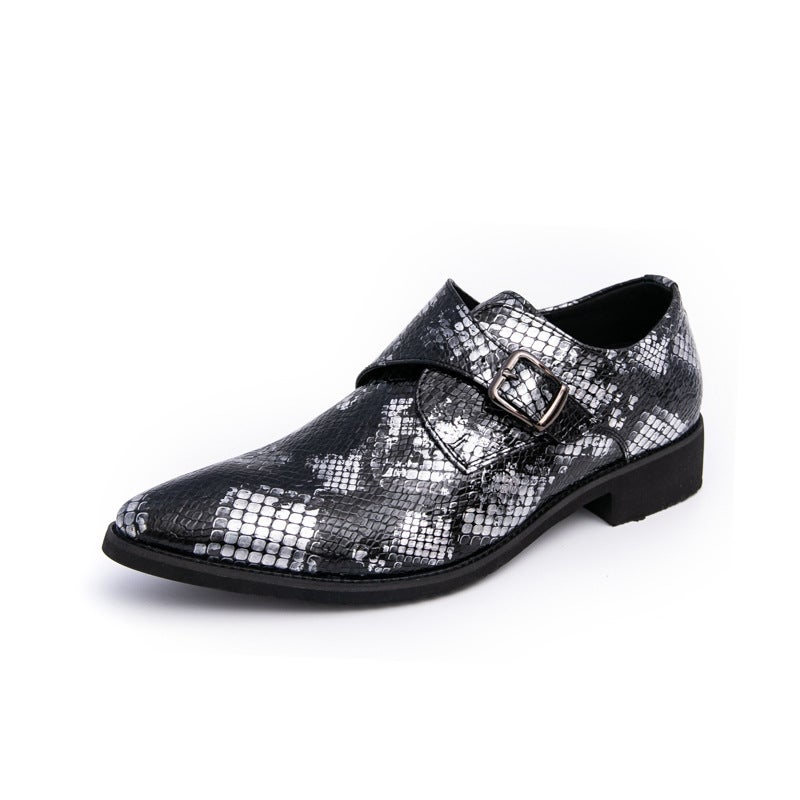 Men'S Large Size Buckle Snake Pattern Slip-On Leather Shoes 2025 Summer Trendy British Patent Leather Glossy Pointed Toe Men'S Shoes - Image 1