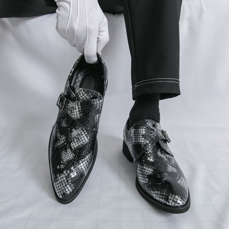 Men'S Large Size Buckle Snake Pattern Slip-On Leather Shoes 2025 Summer Trendy British Patent Leather Glossy Pointed Toe Men'S Shoes - Image 5
