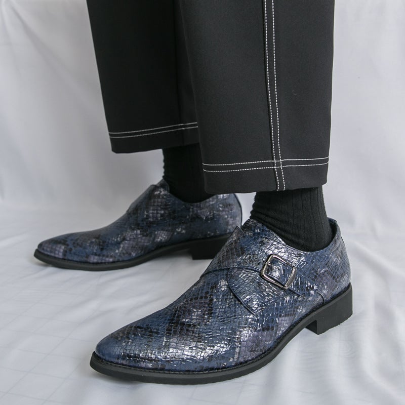 Men'S Large Size Buckle Snake Pattern Slip-On Leather Shoes 2025 Summer Trendy British Patent Leather Glossy Pointed Toe Men'S Shoes - Image 2
