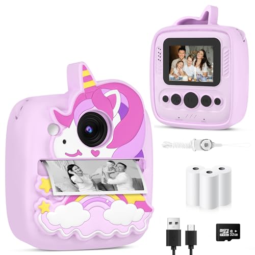 YINGOOT Kids Camera Instant Print Christmas Birthday Gifts for Gils Age 38 48MP 1080P Children Camera with Silicone Cover Portable Toy Instant Camera for Kids 3 4 5 6 7 8 9 10 Year Old Girls - Image 1