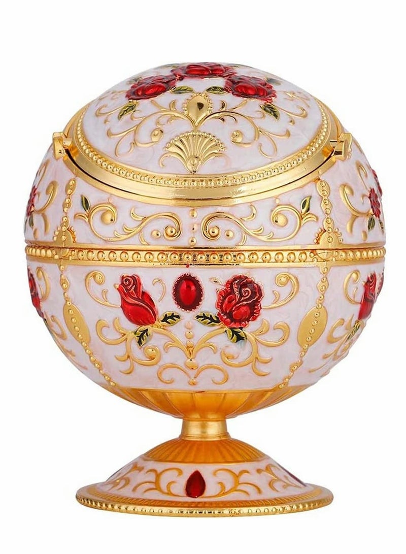 SOLARAE Ashtray Portable Mini Ashtray Metal Round Ball Carving Stamped Pattern Gift Table Decoration European Retro Ashtray Vintage Art Craft Ashtray Pattern Gift Decoration with Lid - Image 1