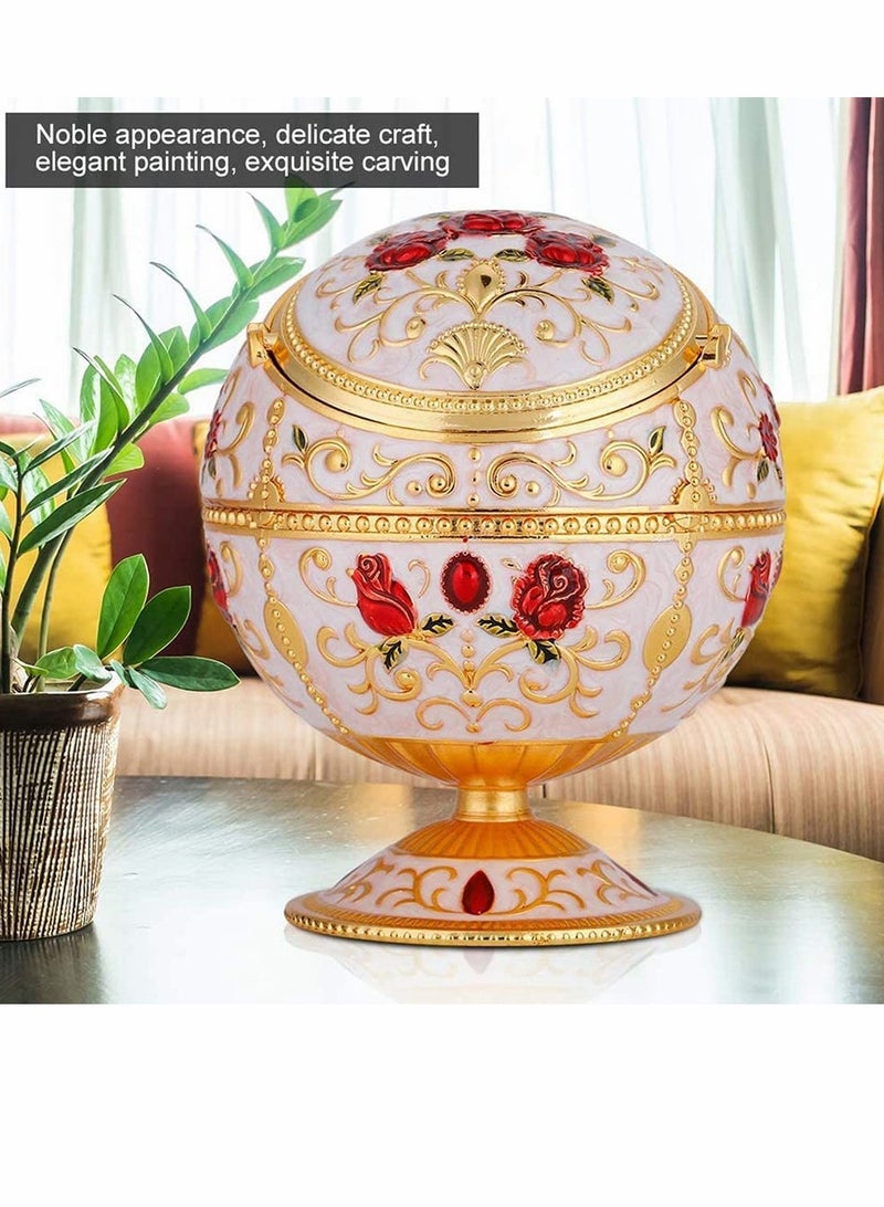 SOLARAE Ashtray Portable Mini Ashtray Metal Round Ball Carving Stamped Pattern Gift Table Decoration European Retro Ashtray Vintage Art Craft Ashtray Pattern Gift Decoration with Lid - Image 2