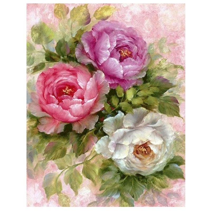 MATSON Enchanting Flower Rose 5D DIY Diamond Art Painting Kit Rhinestone Crystal Craft Canvas Painting Pictures for Children and Adults, Ideal for Home Wall Decor(Multicolor Pack of 1) - Image 1