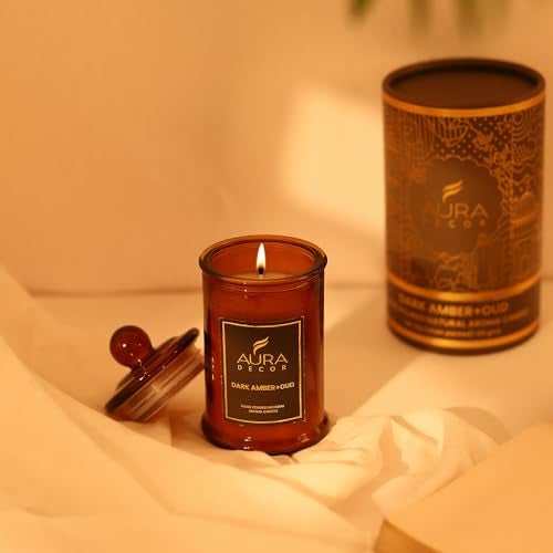 AURA DECOR AuraDecor Scented Tomb Lid Jar Candle Organic Aroma Candles Soy Wax, Aromatic/Aromatherapy Fragrance Votive Candle (Dark Amber + Oud) - Image 2