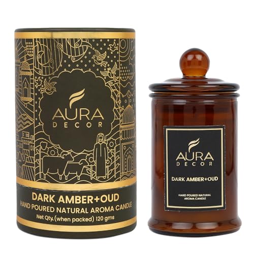 AURA DECOR AuraDecor Scented Tomb Lid Jar Candle Organic Aroma Candles Soy Wax, Aromatic/Aromatherapy Fragrance Votive Candle (Dark Amber + Oud) - Image 3