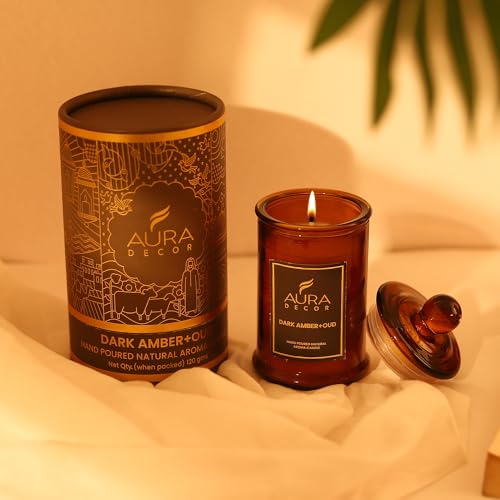 AURA DECOR AuraDecor Scented Tomb Lid Jar Candle Organic Aroma Candles Soy Wax, Aromatic/Aromatherapy Fragrance Votive Candle (Dark Amber + Oud) - Image 1