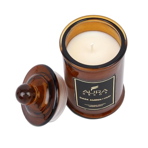 AURA DECOR AuraDecor Scented Tomb Lid Jar Candle Organic Aroma Candles Soy Wax, Aromatic/Aromatherapy Fragrance Votive Candle (Dark Amber + Oud) - Image 4