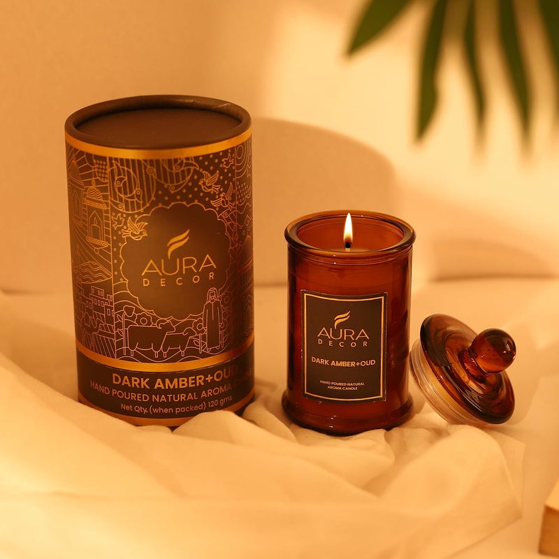 AURA DECOR AuraDecor Scented Tomb Lid Jar Candle Organic Aroma Candles Soy Wax, Aromatic/Aromatherapy Fragrance Votive Candle (Dark Amber + Oud) - Image 5