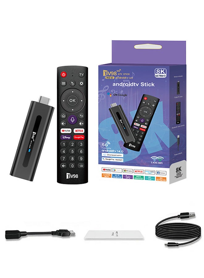 TV98 Android 14 TV Stick with Remote Control , Set Top TV Box(8GB + 128GB) , 8K Resolution Ultra HD Streaming Device, Bluetooth Streaming Media Player Web Player , Home Media Player - Image 1