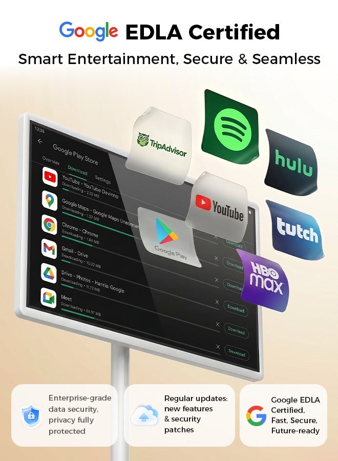 ڤي إل إتش تلفزيون ذكي متداول محمول بشاشة لمس 32 بوصة 1080P، أندرويد 15 EDLA، ذاكرة 8GB+128GB، بطارية 38400 مللي أمبير، كاميرا 5MP وريموت صوتي، قابل للتعديل بزوايا متعددة وعجلات | VLH - Image 3