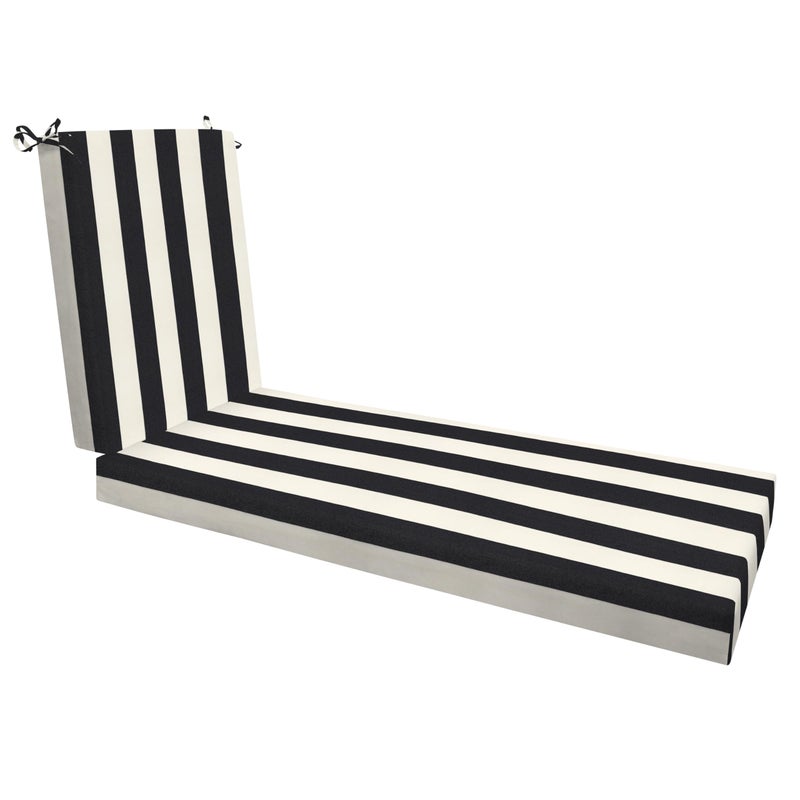 Honeycomb Outdoor Chaise Lounge 225 x 70 Cabana Stripe Black  Ivory Chair Cushion for Patio Furniture