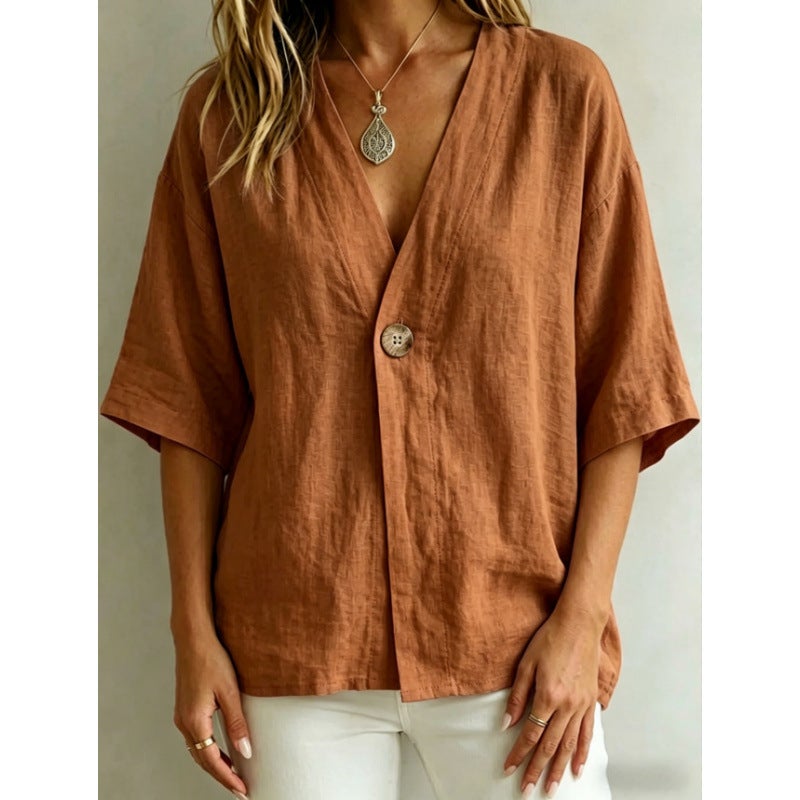 Women's Casual Loose Fit V-Neck T-Shirt Polyester Blend - Image 2