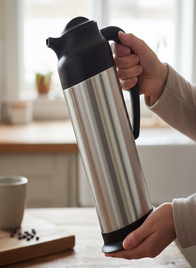 TrueCraftware- 1.0 Liter Stainless Steel Carafe/Server Black Trim Double Wall Vacuum - Insulated Coffee Carafe Beverage Dispenser for Hot/Cold Water Party Chocolate Drinks - Image 2