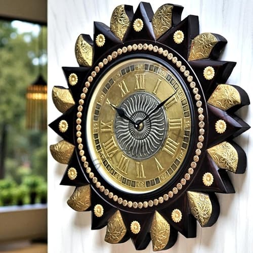 Vintage Clock Wooden Hand-Crafted Brass Numbers Wall Clock / 1 Year Warranty / 18 Inches (45 CM's) / 1538-wb3 - Image 5
