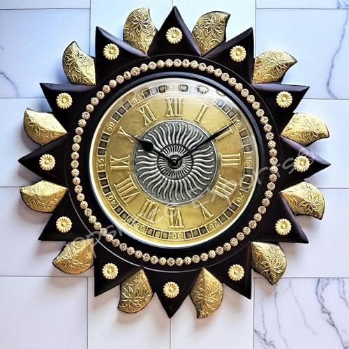 Vintage Clock Wooden Hand-Crafted Brass Numbers Wall Clock / 1 Year Warranty / 18 Inches (45 CM's) / 1538-wb3 - Image 3