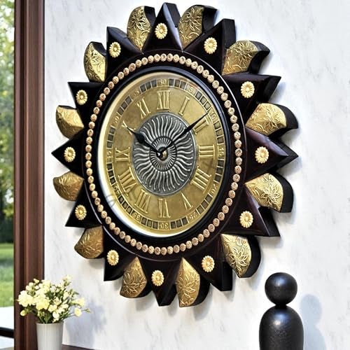 Vintage Clock Wooden Hand-Crafted Brass Numbers Wall Clock / 1 Year Warranty / 18 Inches (45 CM's) / 1538-wb3 - Image 1