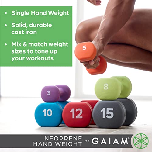 Gaiam أوزان اليد من جايام (تباع بشكل فردي) - دمبل مغطى بالنيوبرين للتمارين الرياضية واللياقة البدنية لتمارين الصالة الرياضية المنزلية وتدريب القوة - أوزان حرة للنساء والرجال (5 رطل، برتقالي) - Image 2