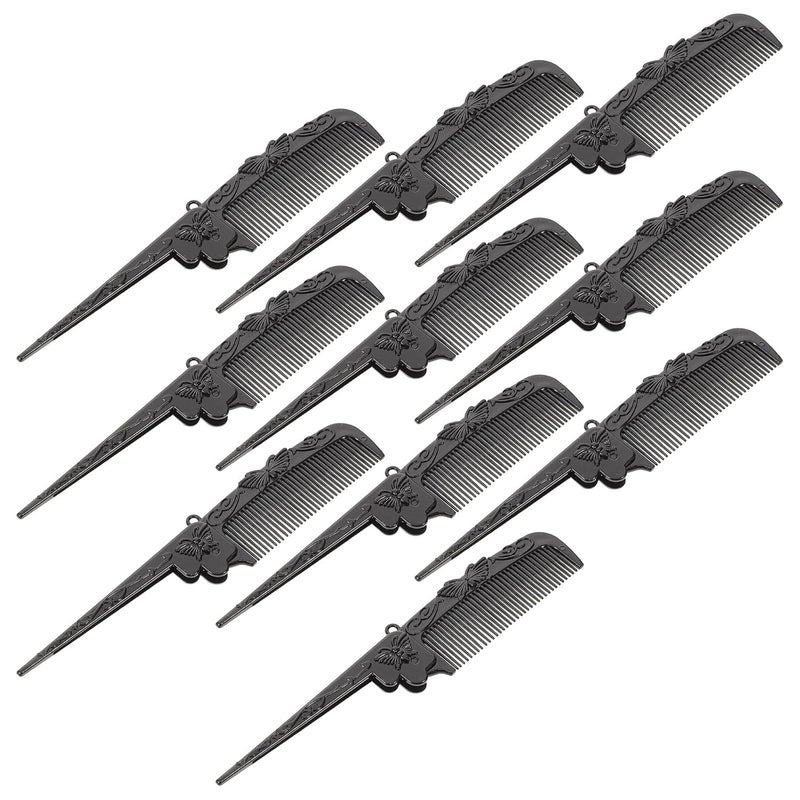10pcs Foldable Rat Tail Combs for Women Black Carbon Teasing Combs for Fine Hair Hair Parting Styling Tools Portable for Travel and Salon Use - Image 1