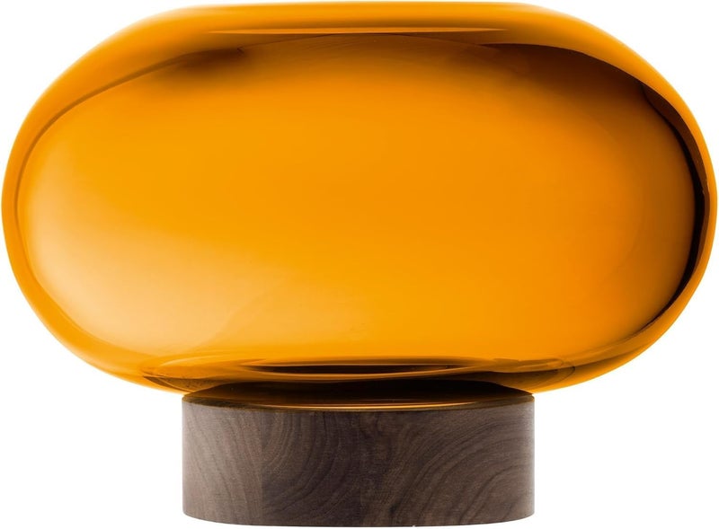 LSA Oblate Amber Glass Vase with Walnut Wood Base – Modern Wide Decorative Flower Vase (H19.5cm x W28cm) - Image 4