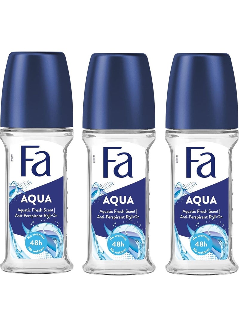 Fa Roll On Aqua 50ml, Pack of 3 - Image 1