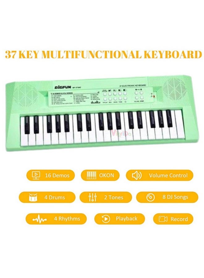 VikriDA Kids Keyboard Piano, 37 Keys Piano Keyboard for Kids Musical Instrument Gift Toys for Over 3 Year Old Children (Neon Green) - Image 2