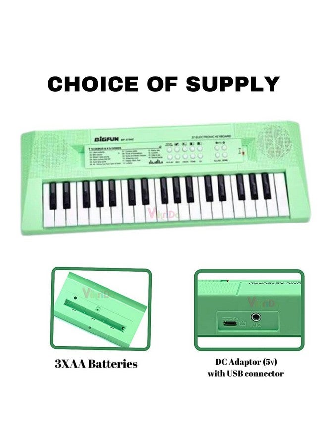 VikriDA Kids Keyboard Piano, 37 Keys Piano Keyboard for Kids Musical Instrument Gift Toys for Over 3 Year Old Children (Neon Green) - Image 3