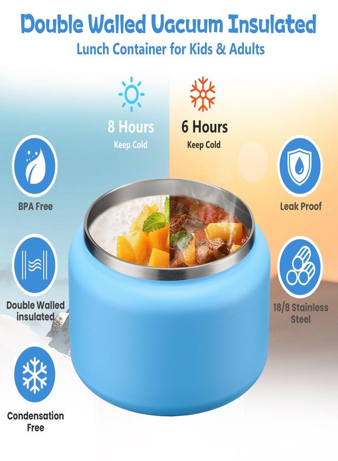 BABHAMNESS 13.5oz Soup Thermo for Hot Food Kids Insulated Vacuum Food Jar with Buckle Lid,Wide Mouth Leakproof Stainless Steel Lunch Container with Spoon-Blue - Image 5