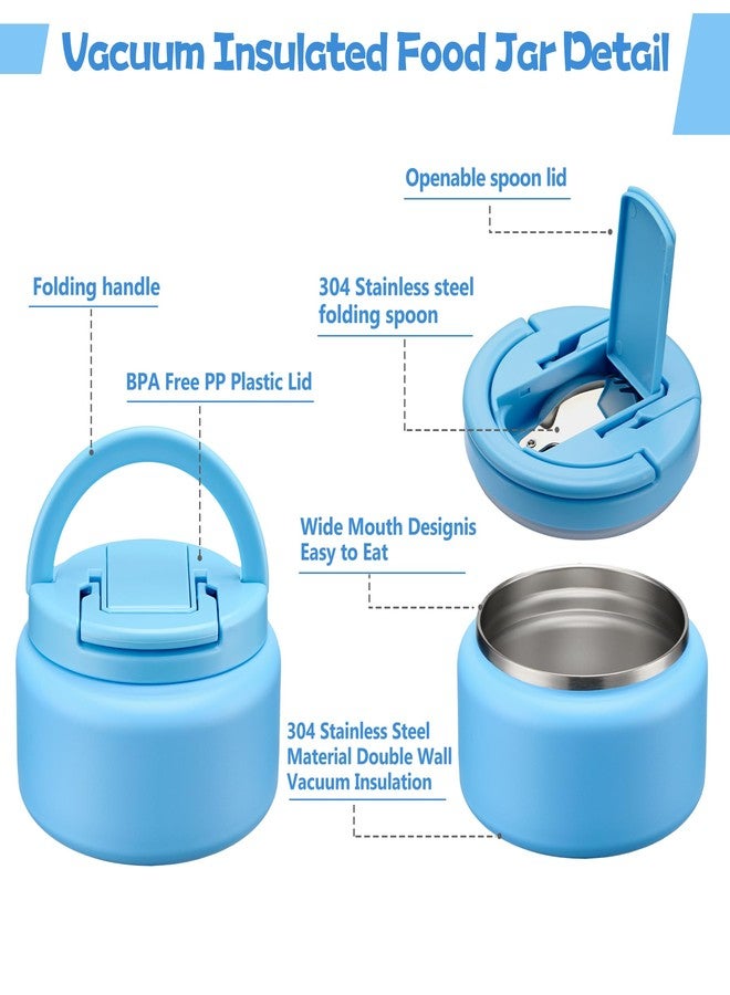 BABHAMNESS 13.5oz Soup Thermo for Hot Food Kids Insulated Vacuum Food Jar with Buckle Lid,Wide Mouth Leakproof Stainless Steel Lunch Container with Spoon-Blue - Image 2