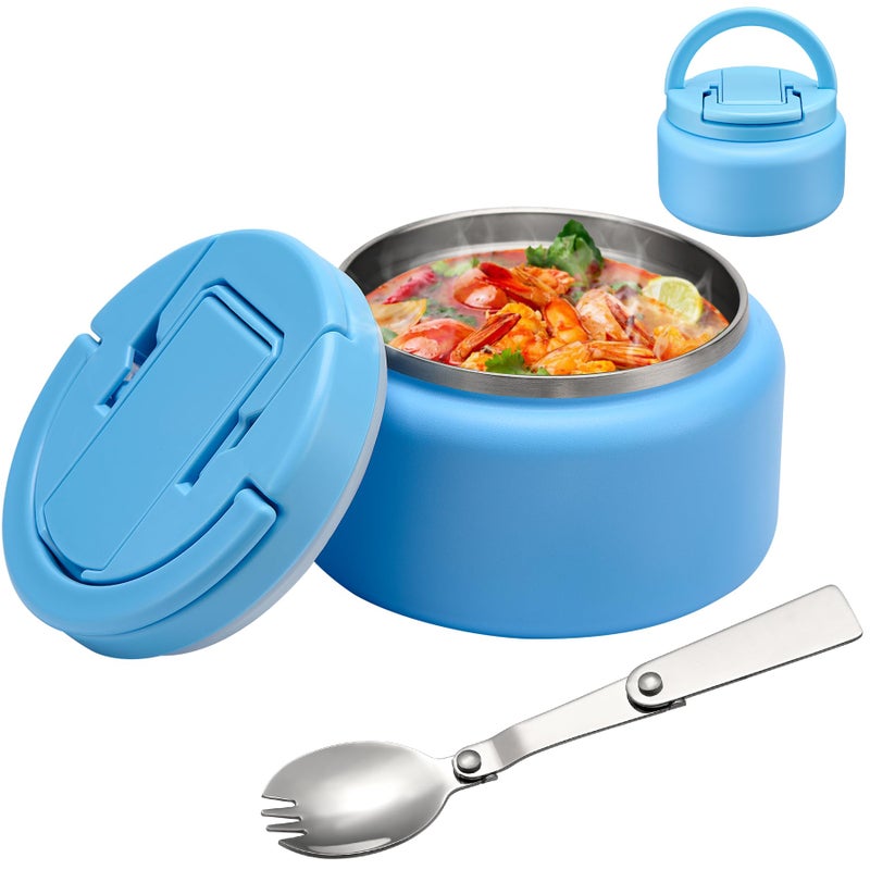 BABHAMNESS 13.5oz Soup Thermo for Hot Food Kids Insulated Vacuum Food Jar with Buckle Lid,Wide Mouth Leakproof Stainless Steel Lunch Container with Spoon-Blue - Image 1