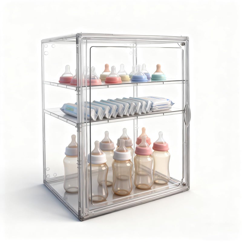 Kyntria Baby Bottle Organizer, 3 Tiers Adjustable Clear Acrylic Storage Station Case Box Container for Bottles, Pacifiers, Pump Parts, Bottle Organizer Baby for Countertop and Cabinet (M) - Image 1
